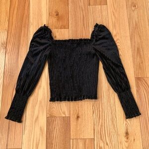 Oat New York Top Womens Medium Textured Velvet Puff Leg of Mutton Sleeve